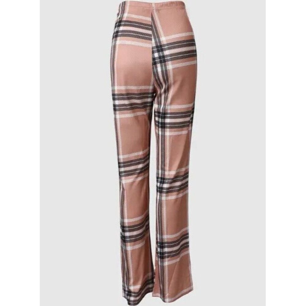 Women Dress Pants Size S Brown Striped Print High Waist Leg Straigth Stretch - Picture 10 of 16